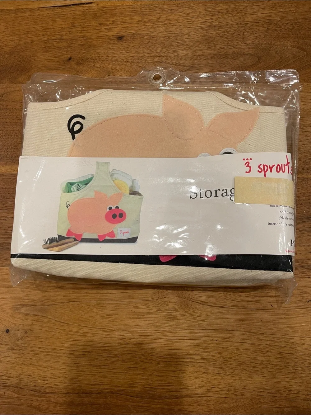3 Sprouts Pink Pig Canvas Storage Bin - Small Canvas Diaper/Nursery /Caddy Bag